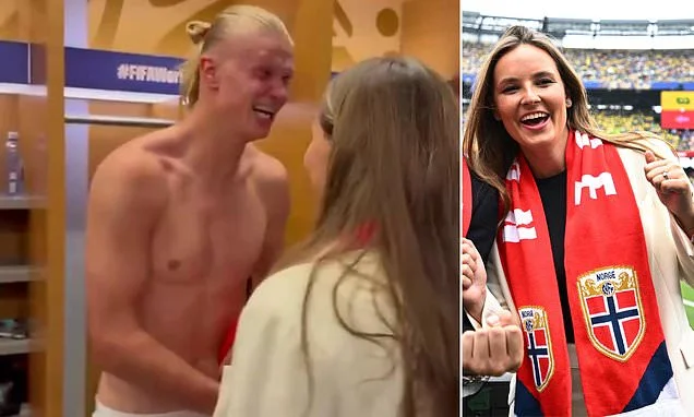 Topless Haaland's Royal seal of approval! Norway's World Cup hero Erling hugs his country's future Queen in the dressing room after dumping out Brazil - and it's England up next