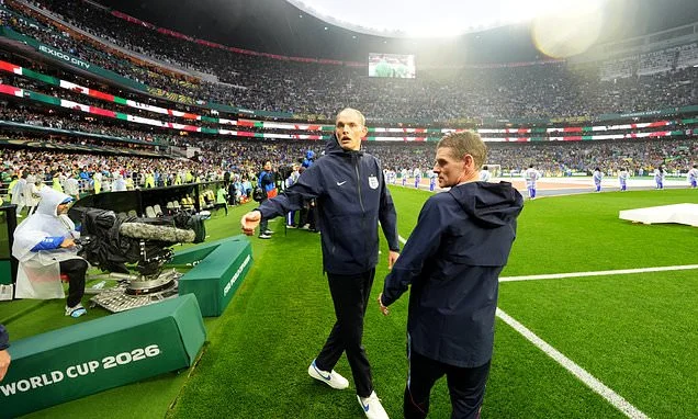 England coaches involved in furious touchline scrap as Jarell Quansah is shown a RED card in chaotic World Cup clash in Mexico